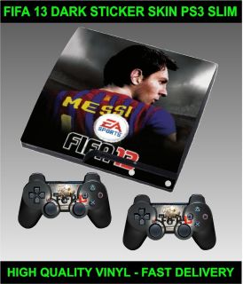 PLAYSTATION 3 SLIM CONSOLE FIFA 13 DARK STICKER SKIN GRAPHIC & 2 