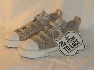 New Girls CONVERSE No Time To Lace Silver & Pastel Metallic Shoes 