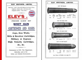 Eley 1907 08 Gun Cartridges & Cases Catalog ( UK )