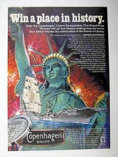 Copenhagen Snuff Statue of Liberty Sweepstakes 1986 print Ad 