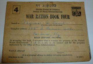   WORLD WAR 2 II RATION BOOK FOUR 4 CORBIN KENTUCKY LAUREL AVE ISSUE
