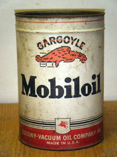Vintage MOBILOIL GARGOYLE 5 Quart Can SOCONY VACUUM OIL COMPANY