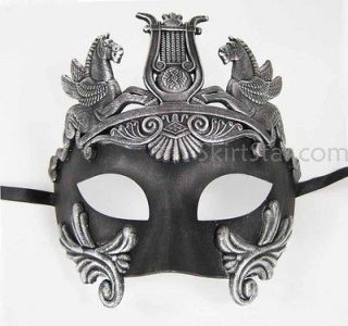   GREEK VENETIAN half face MASK masquerade BLACK mens Silver costume
