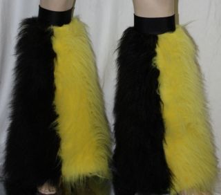 BLACK YELLOW FLUFFIES FURRY FLUFFY RAVE BOOT COVERS