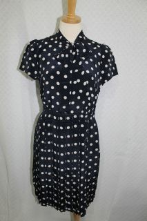 CREW POLKA DOT TIE NECK DRESS SIZE 8 DEEP NAVY NEW WITH TAGS! $198