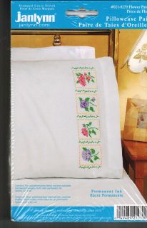 Stamped Embroidery & Cross Stitch Flower Patch Pillowcase Pair 