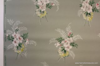 1940s Vintage Wallpaper Green with white and yellow flowers