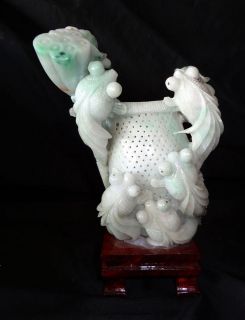 20CT CHINESE JADEITE JADE CARVED RETICULATED FISHING BASKET (Chot)