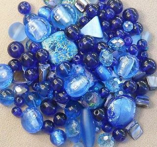 110+ Royal and Cobalt Blue Glass Bead Mix 4mm to 16mm ***low s/h