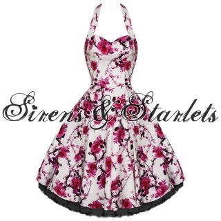 WHITE PINK FLORAL 50S SWING PARTY PROM TEA SUN DRESS