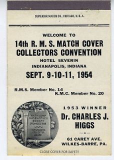 1954 Matchbook Cover Collectors Convention Indiana