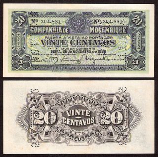 PORTUGAL MOZAMBIQUE 20 centavos 1933 PAGO 1942 crisp UNC consecutive