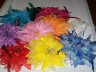 FEATHER ORGANZA FLOWER BABY , CHILD & LADY HAIR BOW CLIP BARRETTE 04