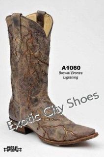 Corral Mens Genuine Leather Cowboy Western Boots Brown/Bone Lightning 