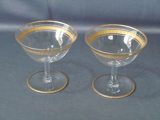   Mid Century Gold Trim Champagne Cocktail Sherbet Glasses Stemware
