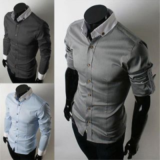 New Mens Luxury Casual Slim Fit Stylish Dress Shirts 3 Colors 4 Size 