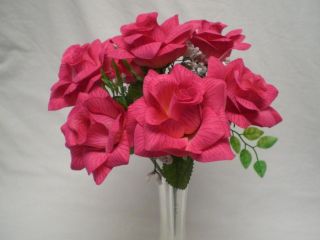 Open Rose M.P 7 Heads Silk Flowers Bush Artificial Bouquet C