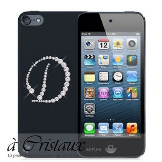 Crystal Bling Initial Letter D Black Hard Case Cover For iPod Touch 