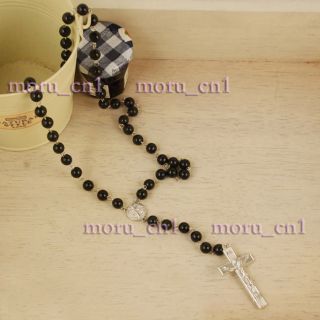 DAVID beckham rosary necklace black bead cross pendant