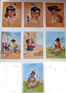 Cute 7 Native American Hopi Indian Children Paintings