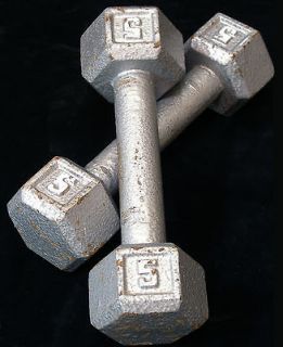 Pair 5lb Cast Iron Hex Dumbbell Weights