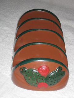 CLAY OR CERAMIC~ TACO HOLDER/STAND WITH CACTUS DECOR