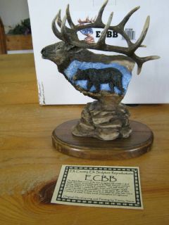 Elk Country Statue With Black Bear~~Wildlife Animal Figurine