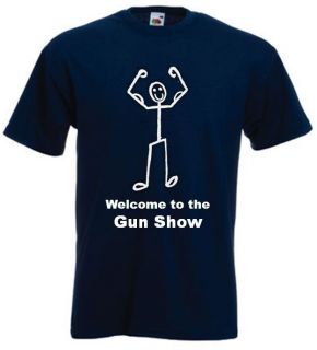 Mens Gym T Shirt   Gun Show Stick Man design  all sizes avalible