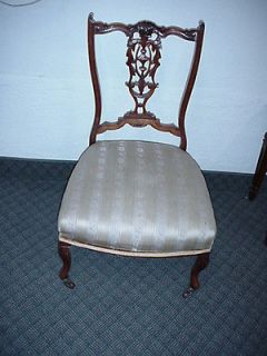 Antique Chair LOW Dark Wood / Wheels With Carving RARE