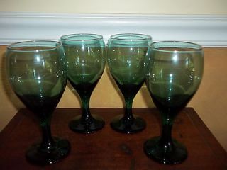 Vintage Crystal Set 4 Green Goblets Wine Glasses With Gold Rim