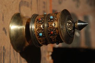 Tibetan Buddhist Table Top Brass Prayer Wheel   Om Mane Hand 
