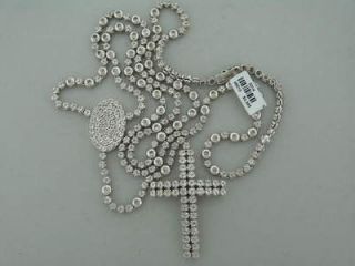   ROUND DIAMOND MENS ROSARY .925 STERLING SILVER NECKLACE CROSS PENDANT
