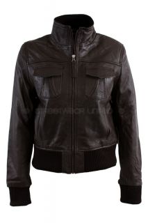 Aviatrix Womens Fully Leather Bomber Jacket Brown # Queen