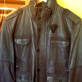 Gray diesel leather jacket in Clothing, Shoes & Accessories