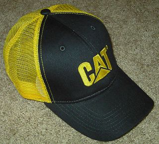 NEW CATERPILLAR CAT LOGO BLACK YELLOW / GOLD MESH STRUCTURED HAT CAP 