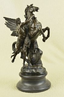 Large Mythical Viking Riding Pegasus Bronze Sculpture Marble Staue 