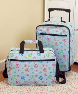 PC KIDS CHILDRENS GIRLS PEACE SIGN ROLLING LUGGAGE OVERNIGHT SET 