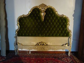 Antique French European Louis XIV Style Patinated Gilt Wood & Tufted 
