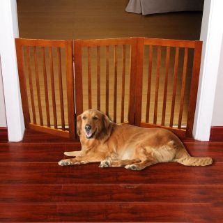   Cherry Finish Wood 3 Panels Folding Dog Gates Indoor Pet Gate New