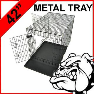   Large Foldable Black 42 2 Door Dog Cage Crate Kennel with Metal Tray