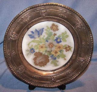 Wallace Sterling Rosepoint Rose Point round Tray w Tapestry insert