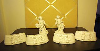 Vintage Dresden Cherub Angel White Porcelain Figurines and Set of 4 