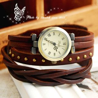 Genuine leather strap design retro type casual womens quartz watch 