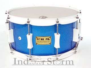 7x14 Pork Pie Percussion Maple Snare Drum Blue Sparkle/White