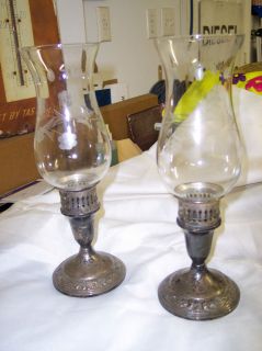Pair TOWLE Glass Sterling Silver Weighted Candle Sticks Holder Not 