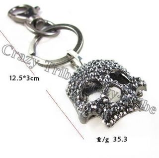 Mens Punk full Swarovski Crystal skull mask key chain ring k121 