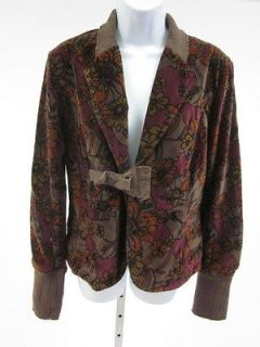 DIESEL Purple Brown Cotton Velvet Floral Print Long Sleeve Jacket Sz L