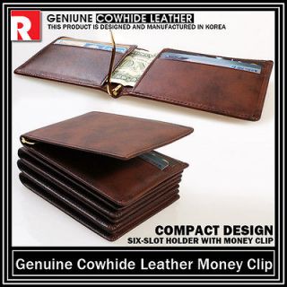 New Mens Vintage Genuine Cowhide Leather Money Clip Wallet Compact 