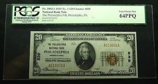 1929 $20 Philadelphia NB, PA Charter #539   PCGS Very Choice New 64 
