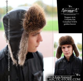NEW ARKTIKA TM Canadian Beaver Fur Hat Ushanka Trapper Style Black 